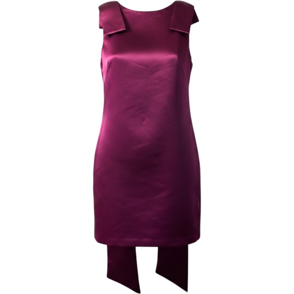 Trina Turk Fuchsia Purple Satin Bow Shoulder Sash Back Shift Dress